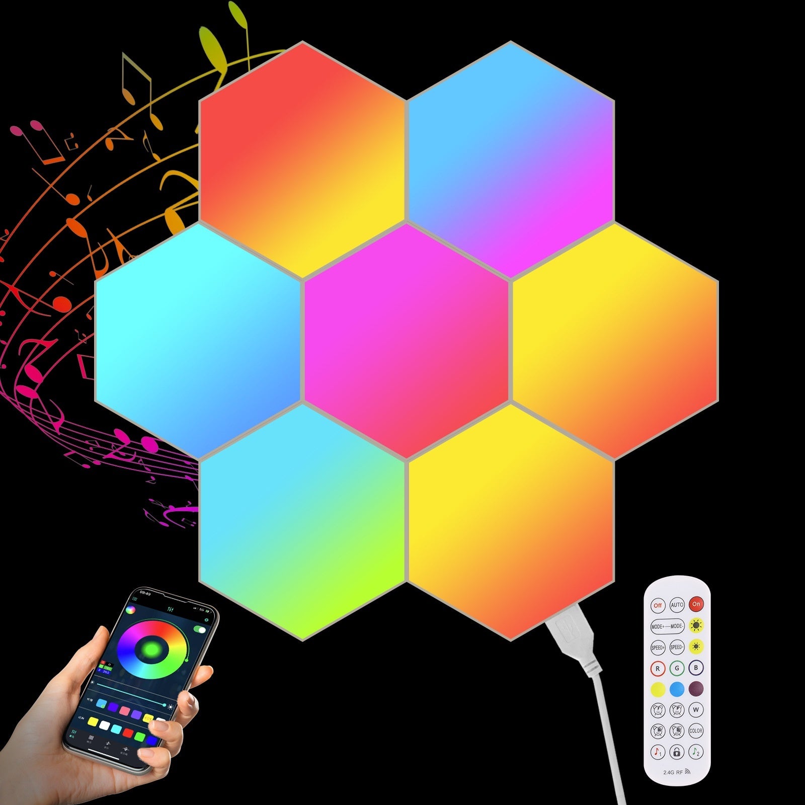Hexagonal Smart RGB Sound-activated Breathing Light