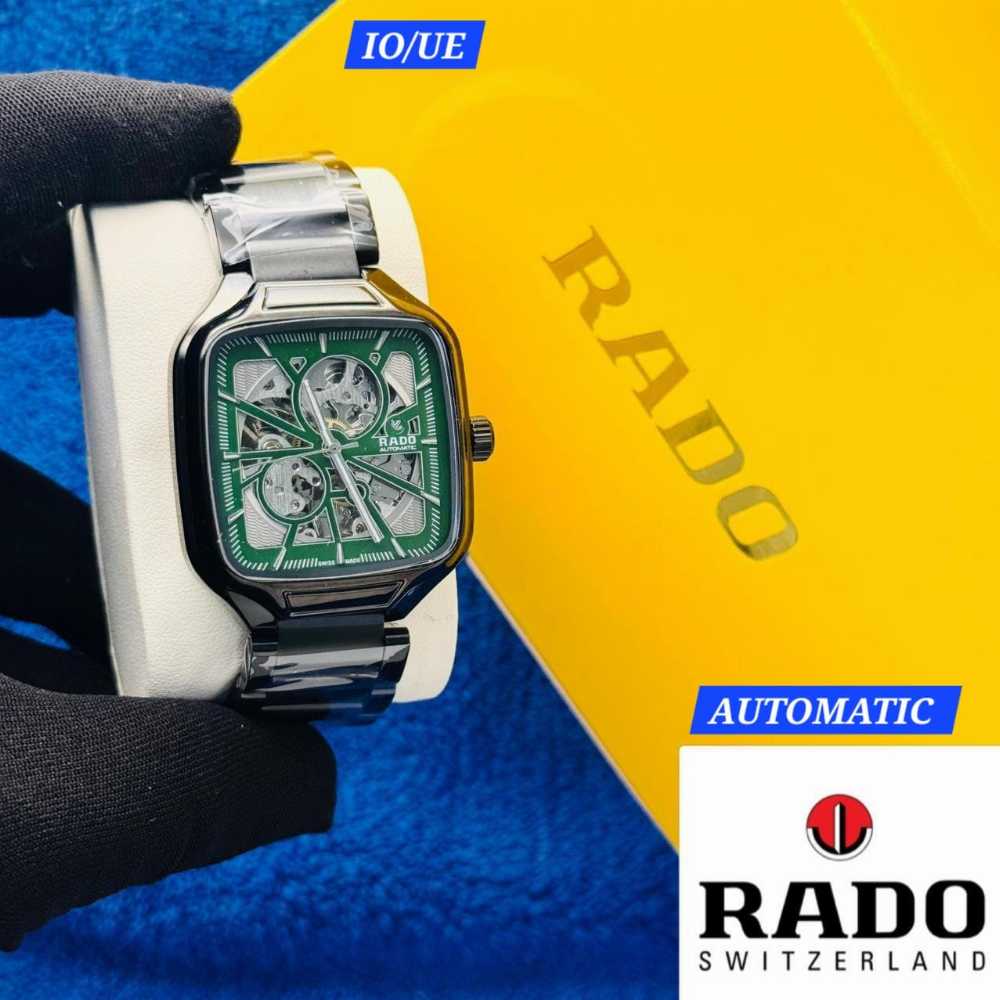 Rado True Square Swiss Automatic Watch with high-tech ceramic case and blue details