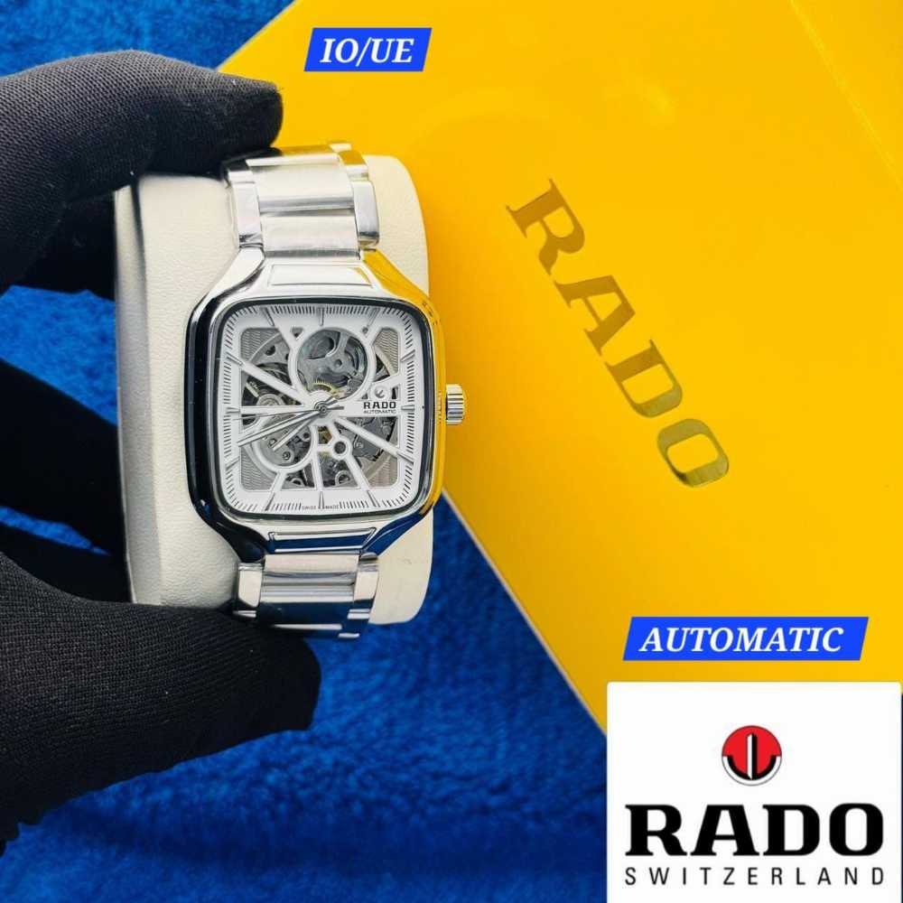 Rado True Square Swiss Automatic Watch with high-tech ceramic case and blue details