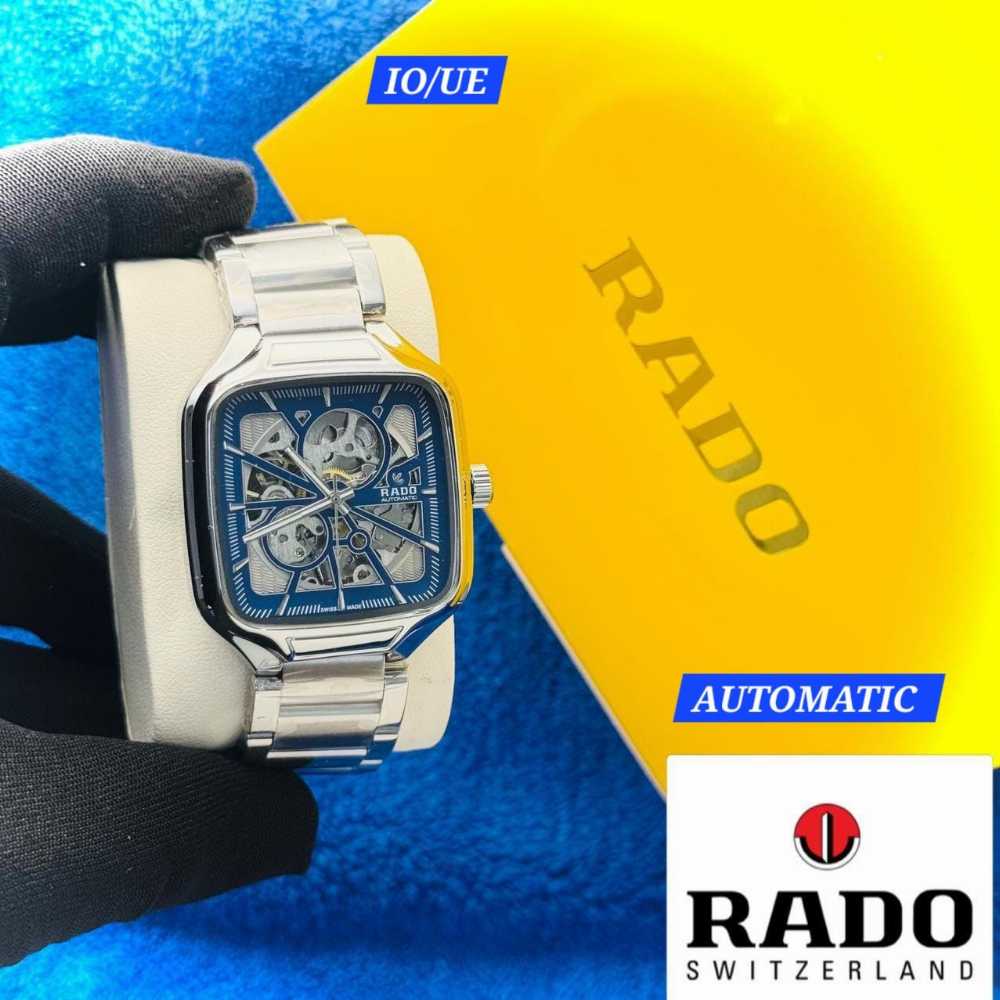 Rado True Square Swiss Automatic Watch with high-tech ceramic case and blue details