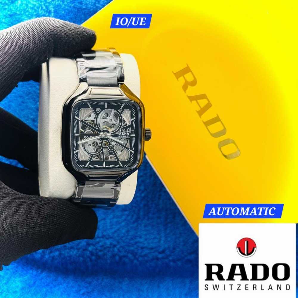 Rado True Square Swiss Automatic Watch with high-tech ceramic case and blue details