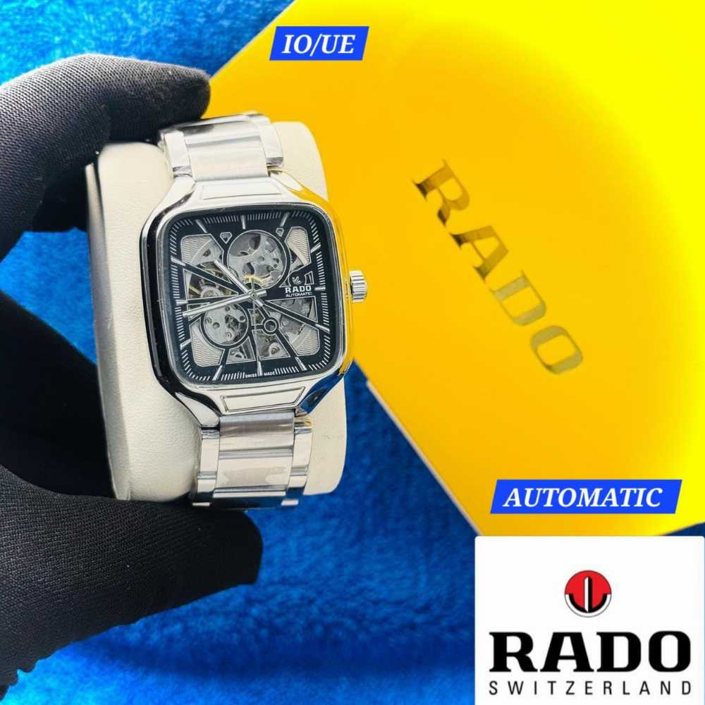Rado True Square Swiss Automatic Watch with high-tech ceramic case and blue details