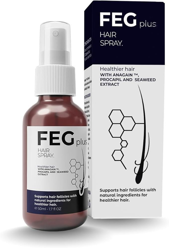 FEG Hair Growth Spray PLUS/ Formulated with 5% Minoxidil, our hair growth spray serum is designed to help stimulate hair follicles for faster, thicker hair growth.